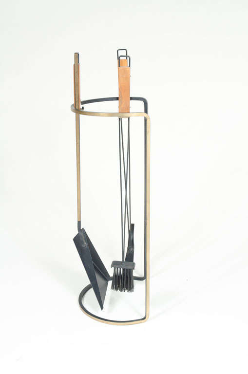 Mid-Century Modern American Wrought Iron and Wood Handled 'Fireset' Firetools by Tony Paul For Sale